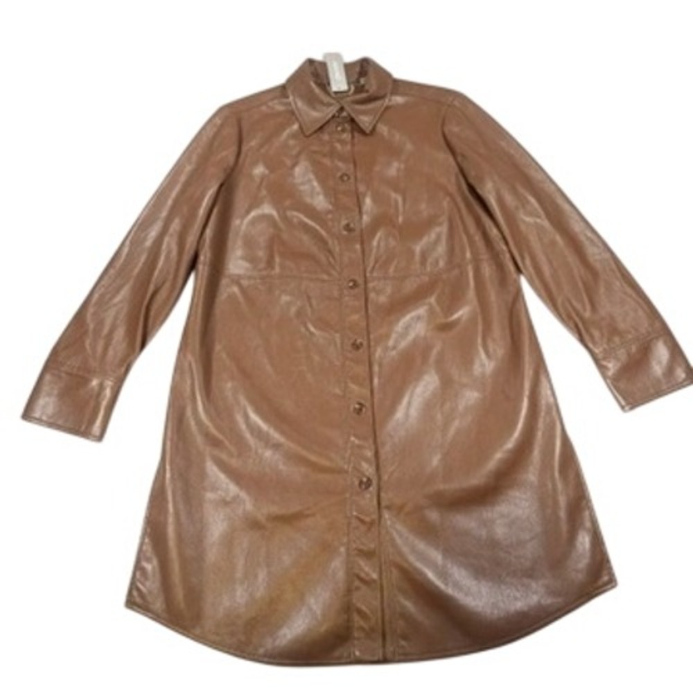 Chico's Elongated Faux Leather Shacket 0 Women Brown Mahogany NWT